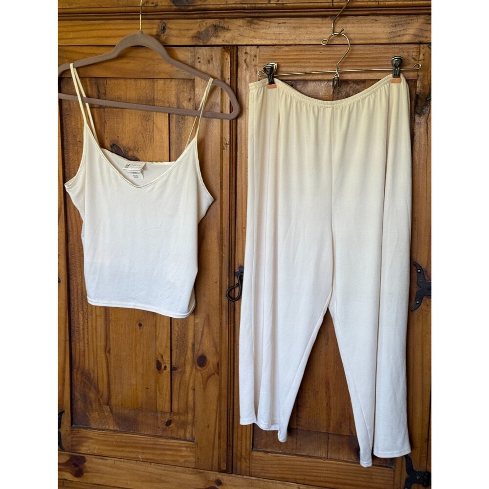 New Vtg California Dynasty Ivory Polyester Tank (M) & Capri (L)  2 Piece PJ Set